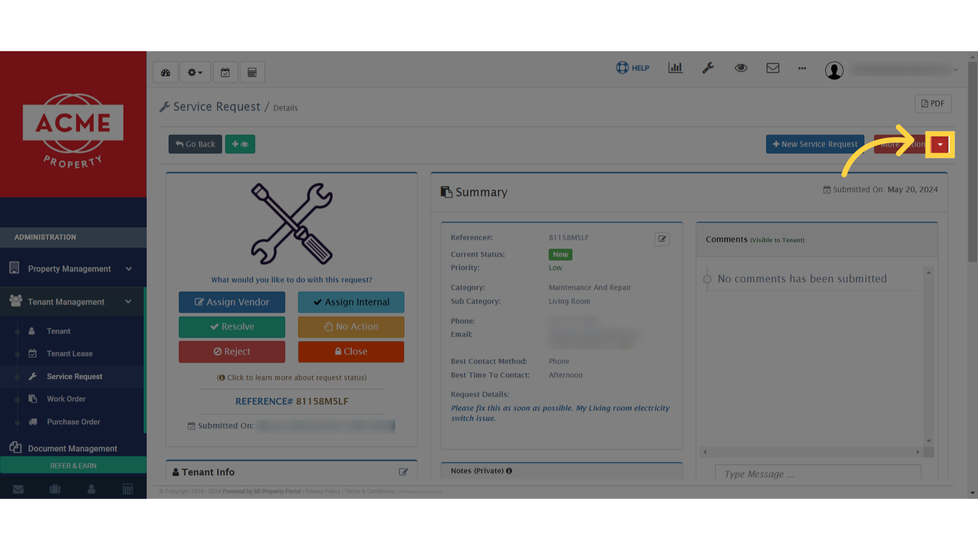 Click on the 'More Action' dropdown 