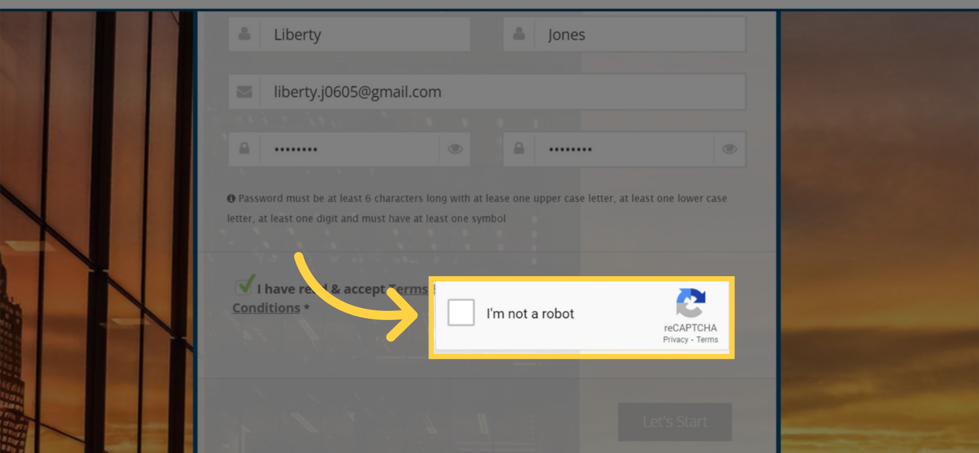 Click on the 'I am not a robot' box, to complete verification