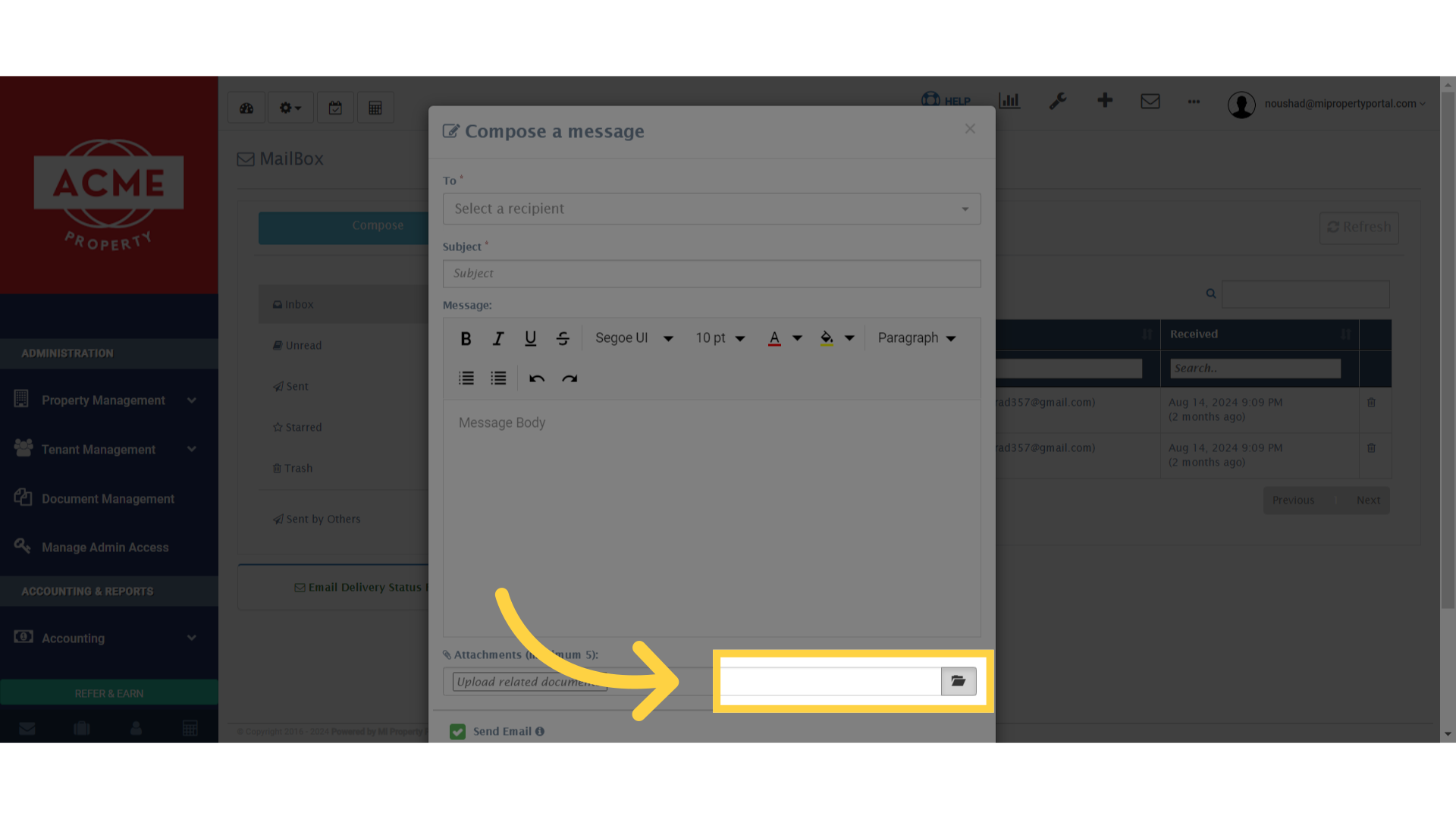 Click 'Attachments (maximum 5):'