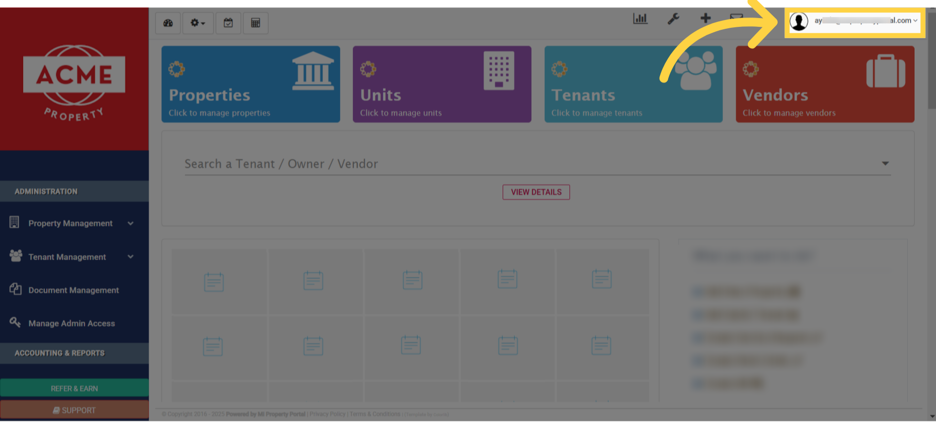 Click on User email dropdown