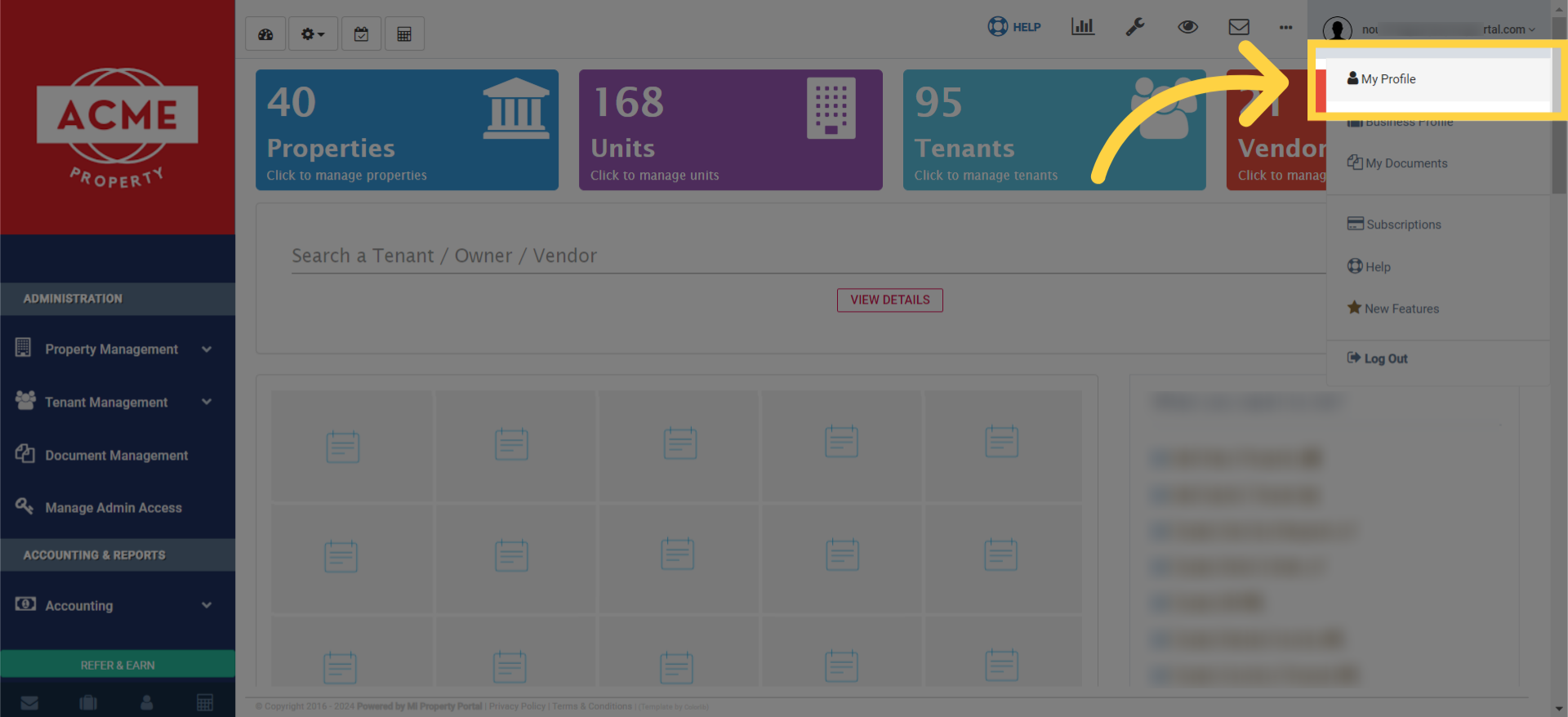 Click on 'My Profile' from the dropdown menu
