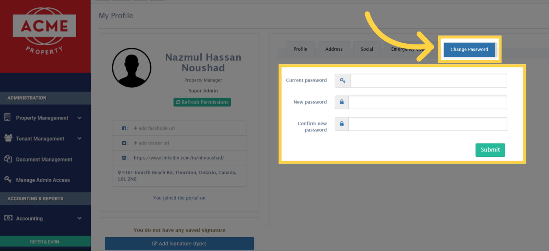 Change or Create a Strong Password under the 'Change Password' tab 
