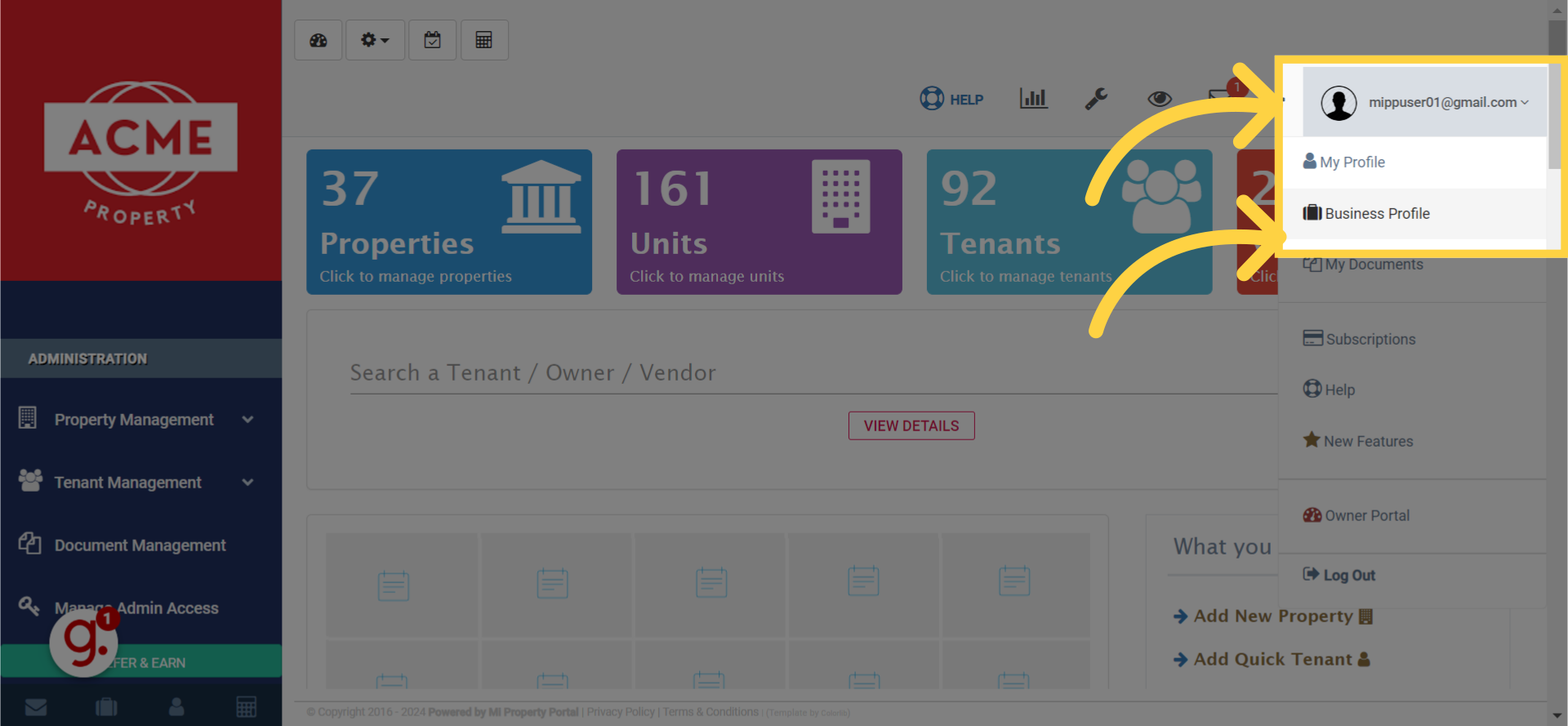 Click on 'Business Profile'