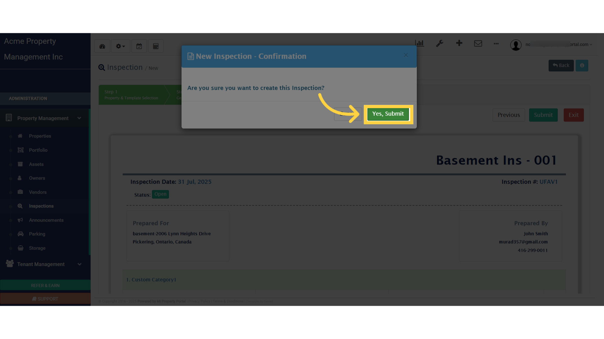 Click 'Yes, Submit'