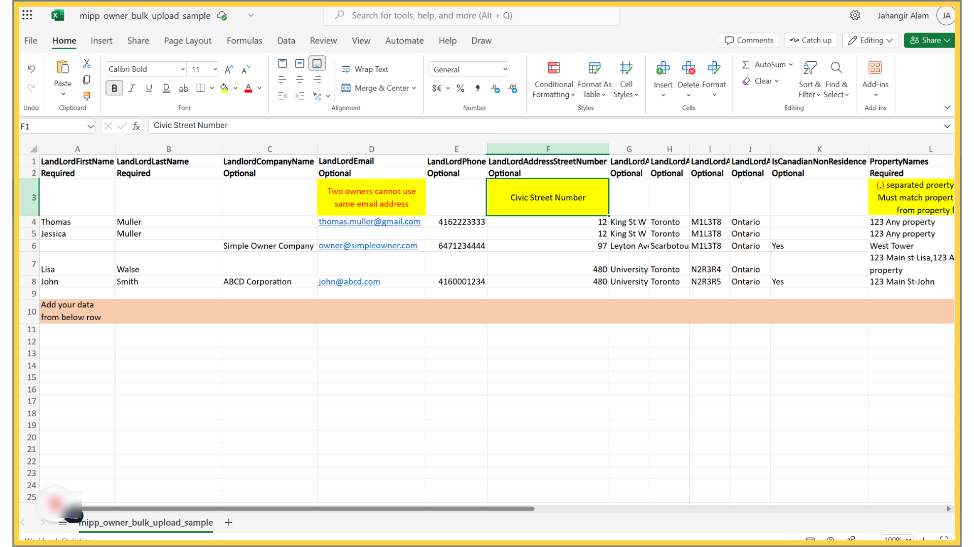 Provide the Owner's Address if payment will be made through the portal