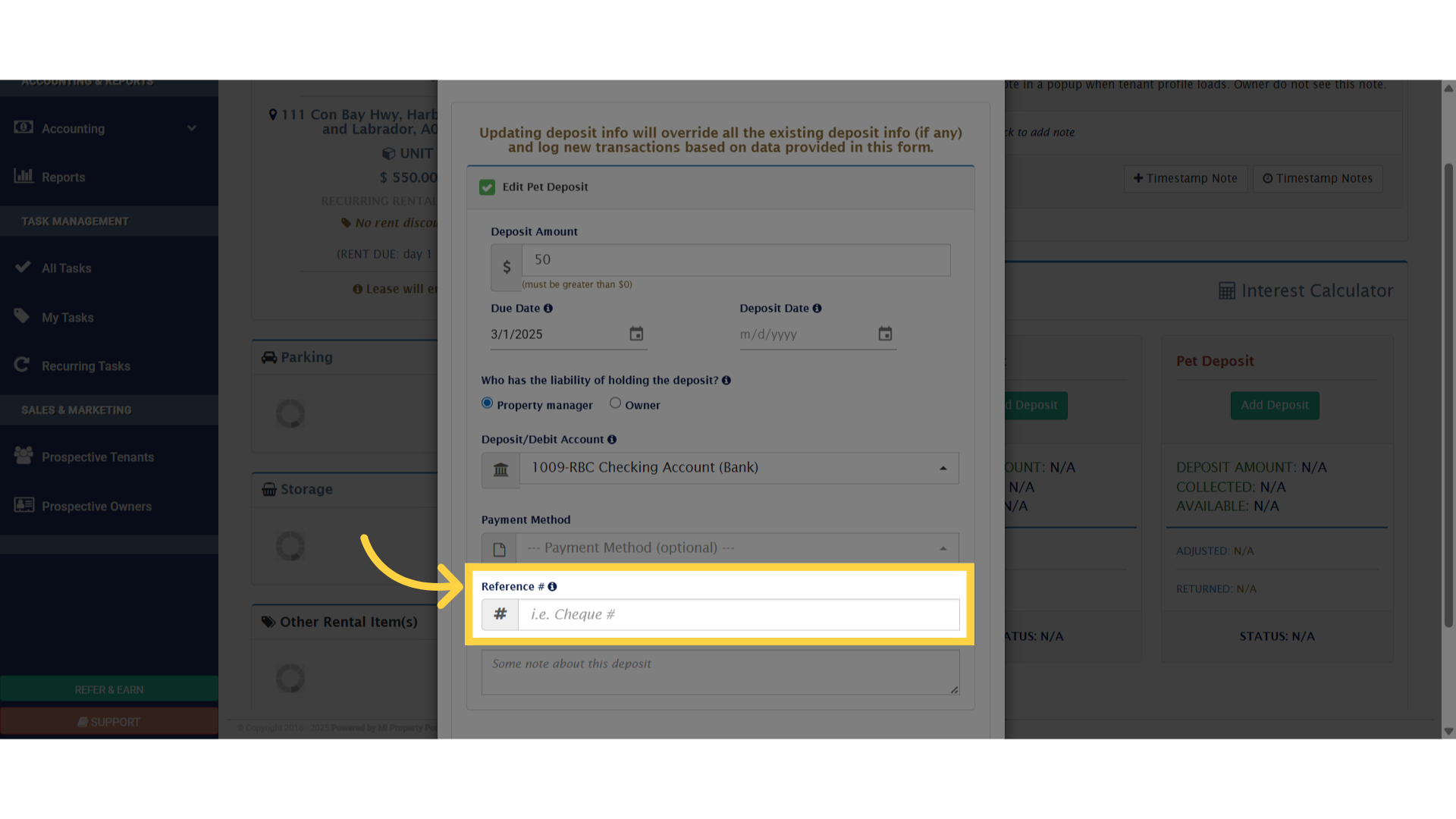 Enter any applicable reference number in the 'Reference' field.