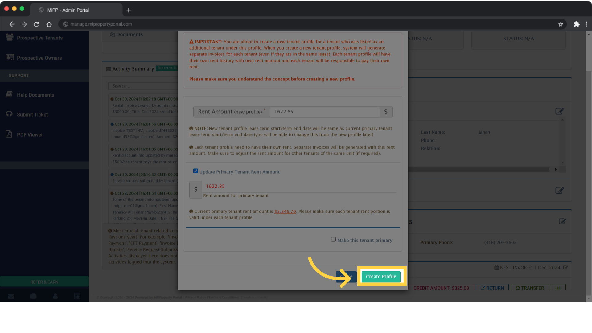Finish up by clicking on Create Profile