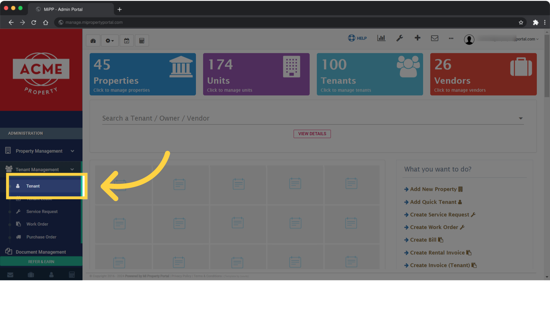 Click on Tenant