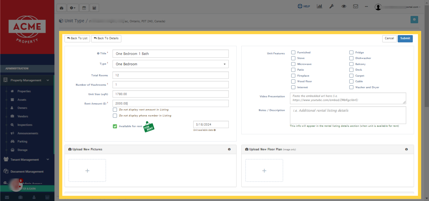 Edit the required fields like 'Rent Amount'