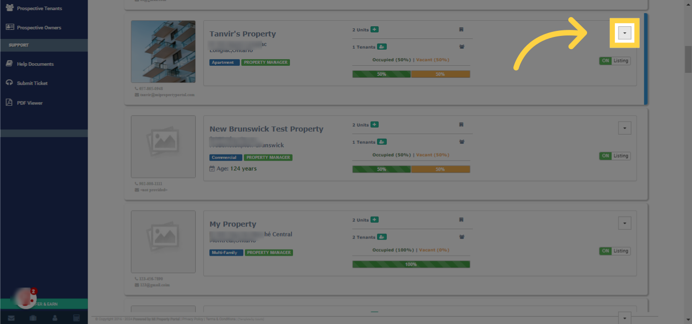 Click on the dropdown of the property