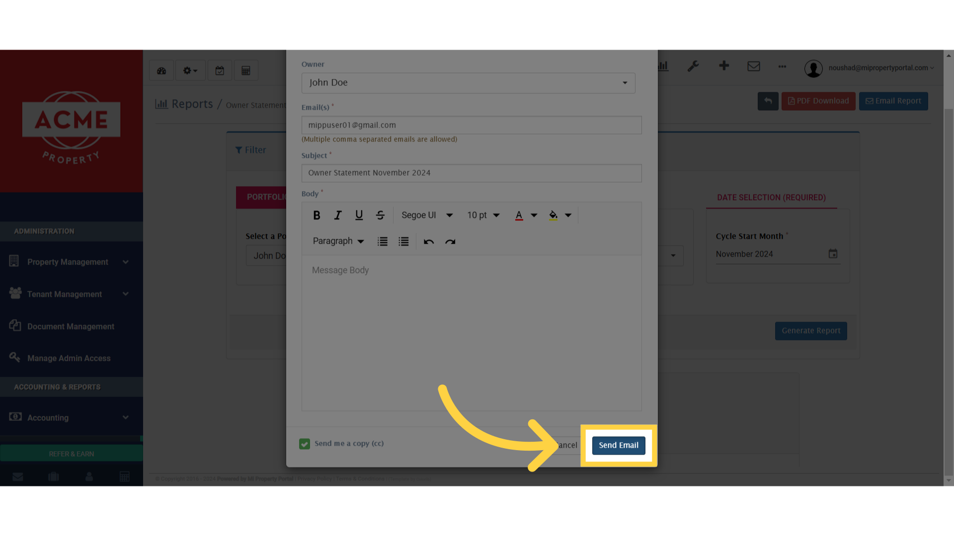 Click 'Send Email'