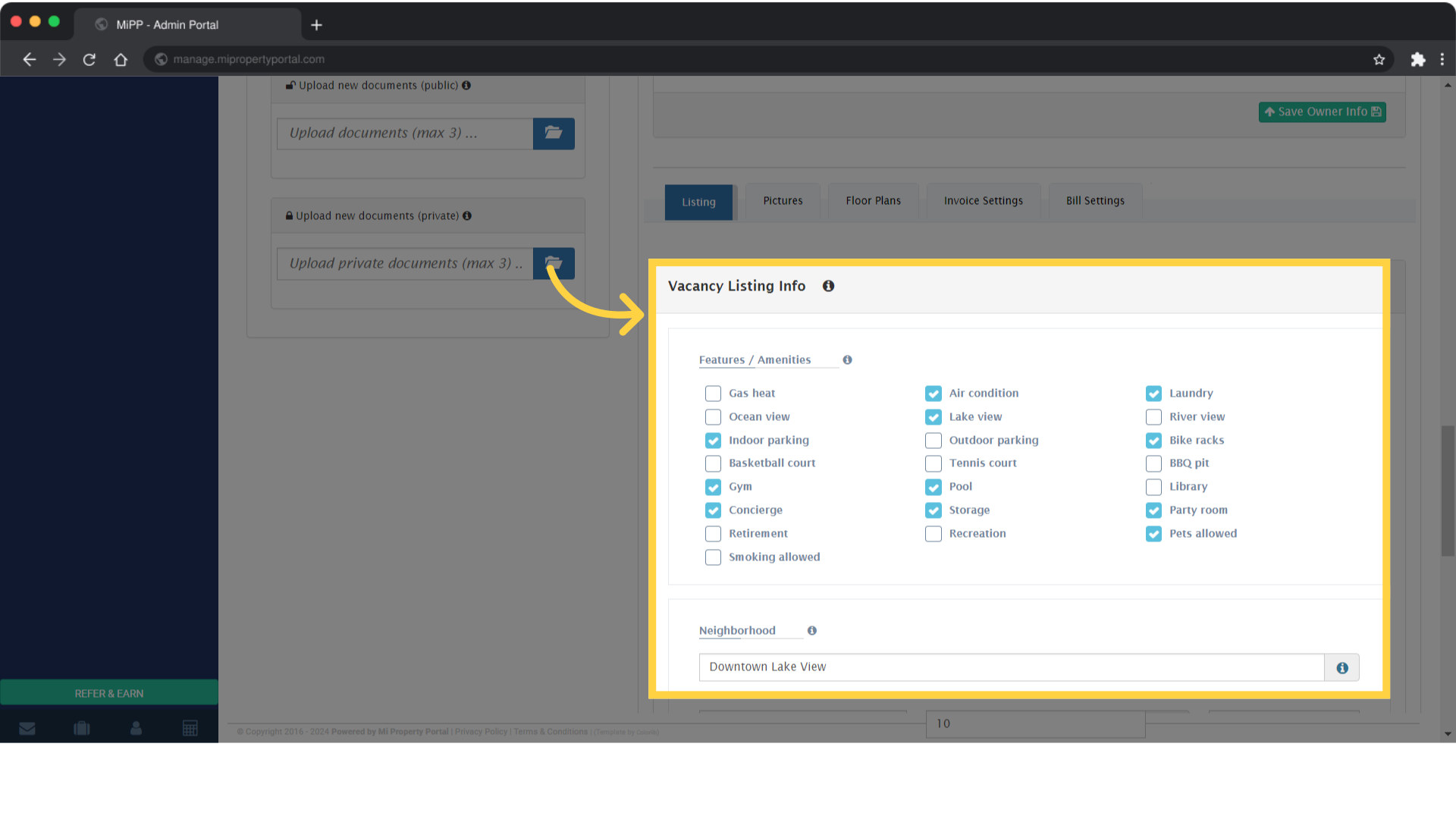 Add or remove features and amenities as necessary in this section