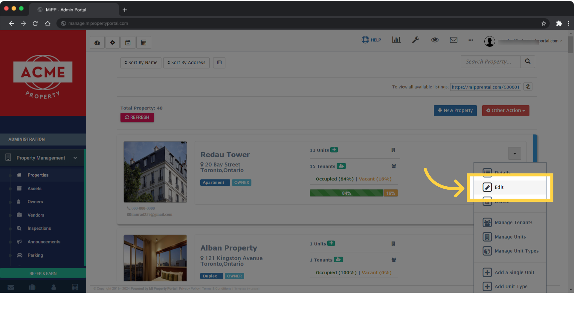 Choose 'Edit' from the options provided