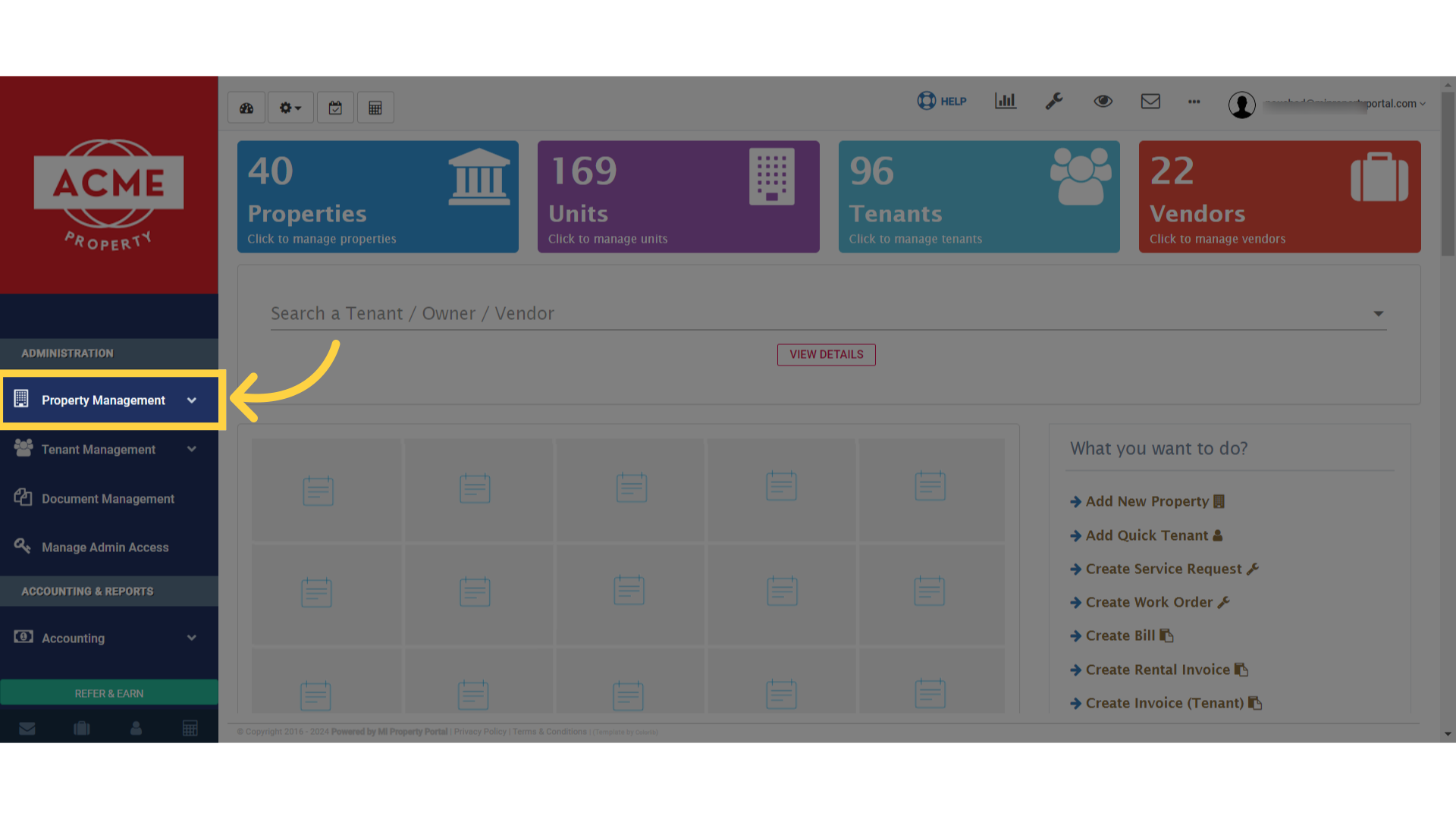 Click on 'Property Management' dropdown