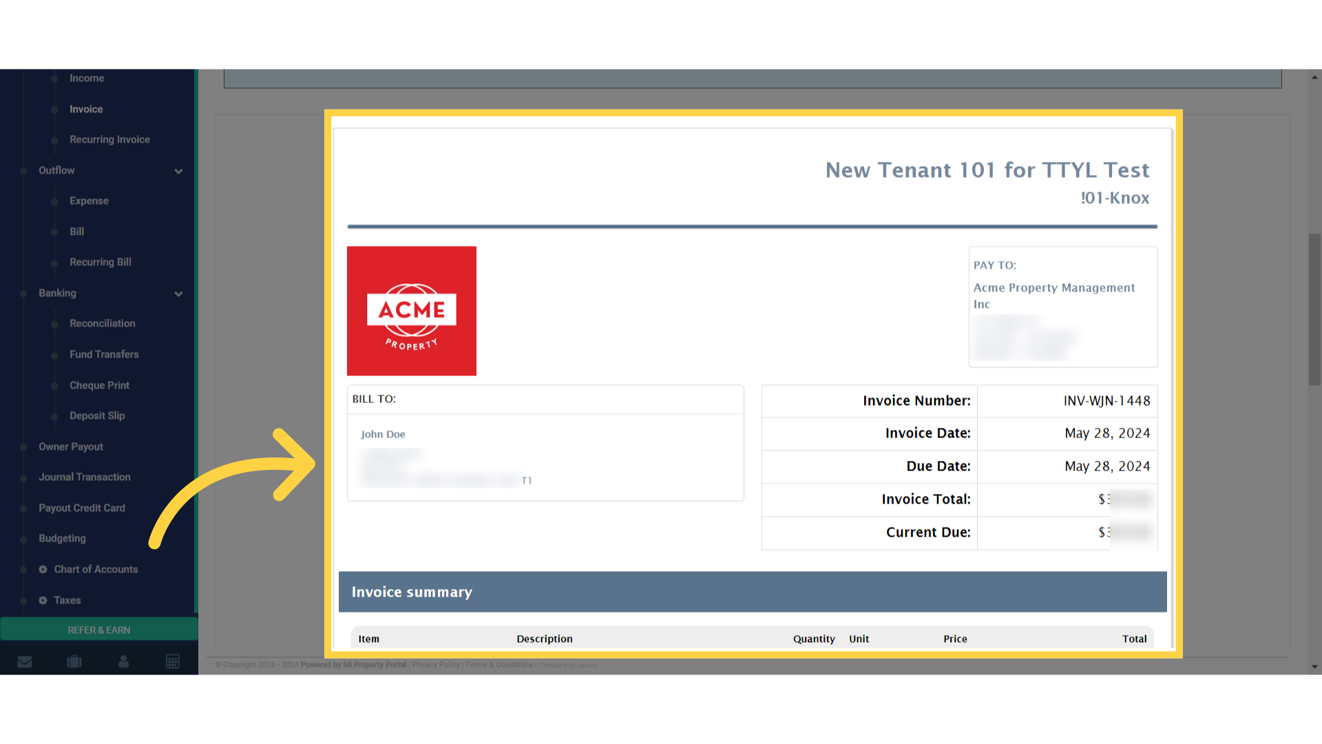 This is what the 'Demo Invoice' will look like