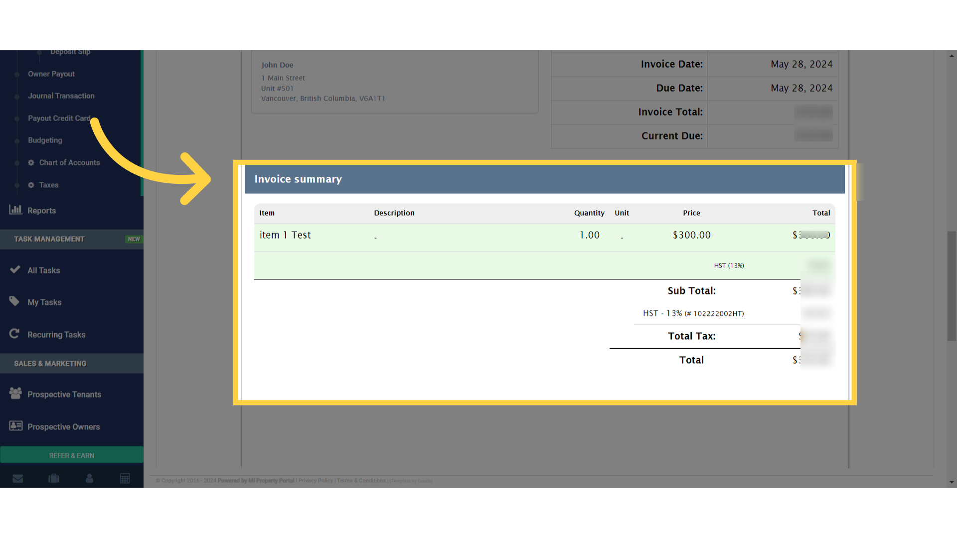 Click 'Invoice summary'