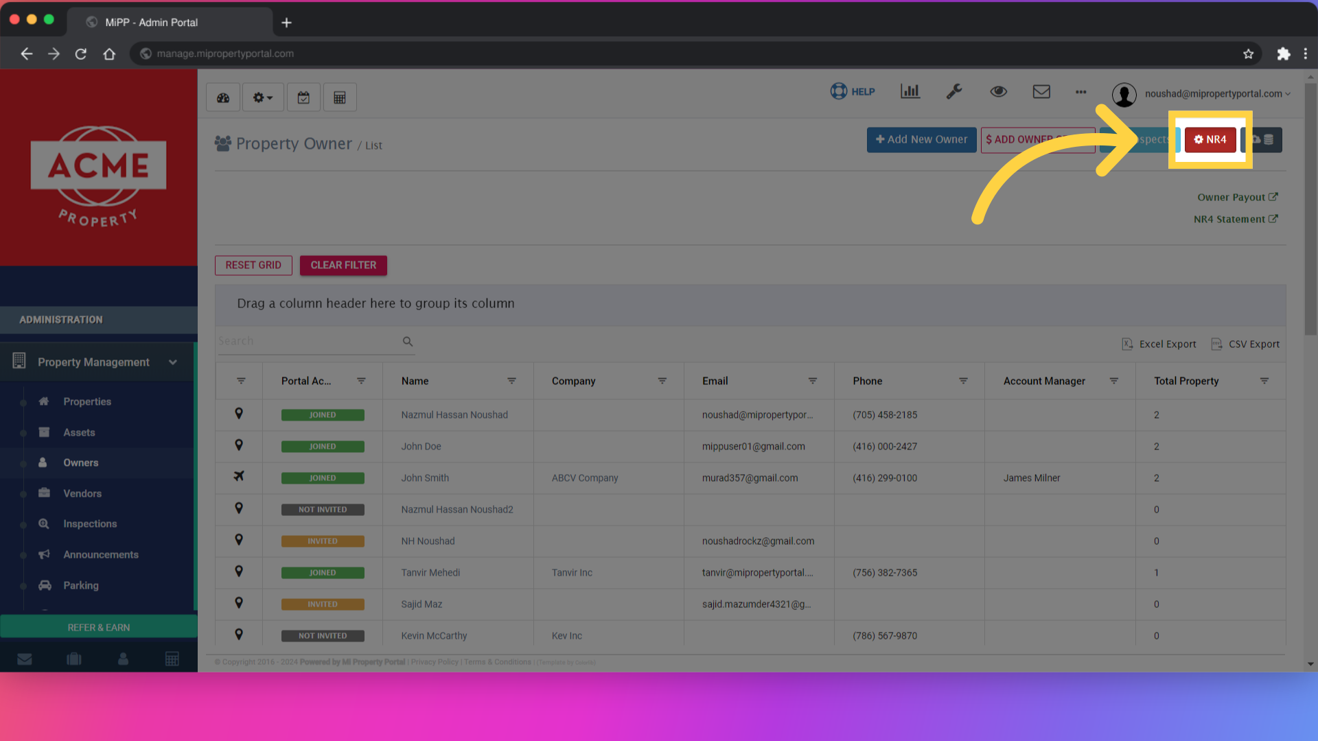 Click 'NR4 Settings options' on the top of the right corner