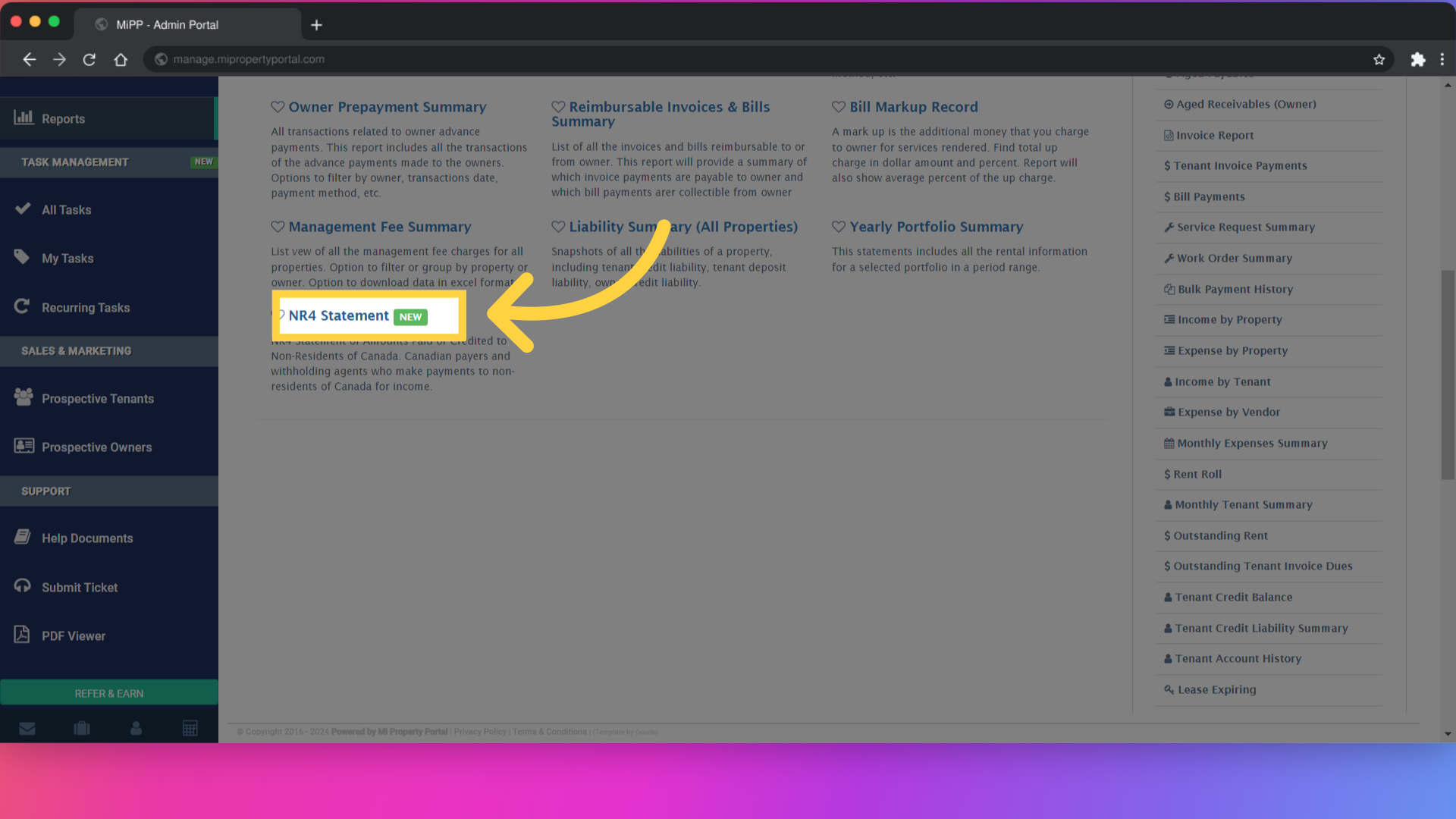 Click on NR4 Statement