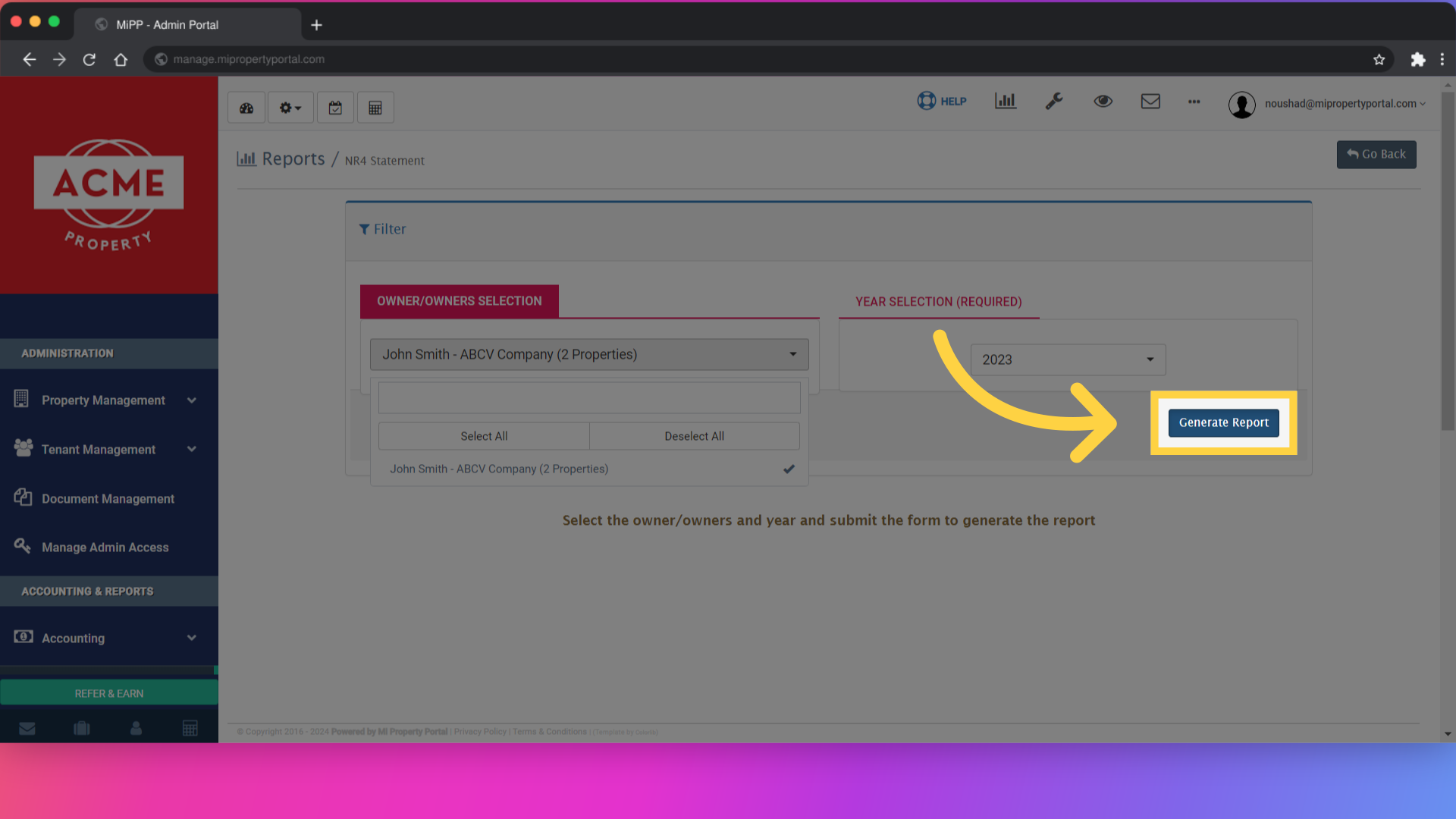 Click 'Generate Report'