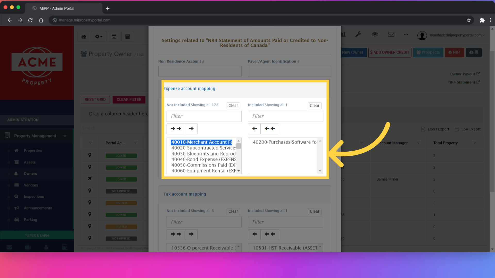 You can include or exclude Expense Account Mapping move to one or multiple to another