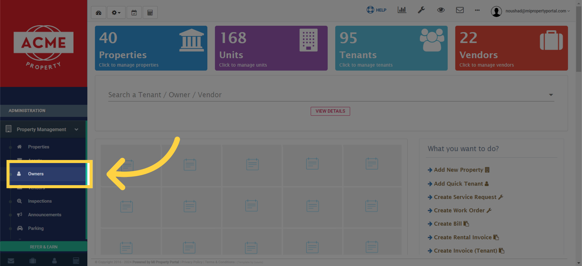 From the dropdown menu, select 'Owners.