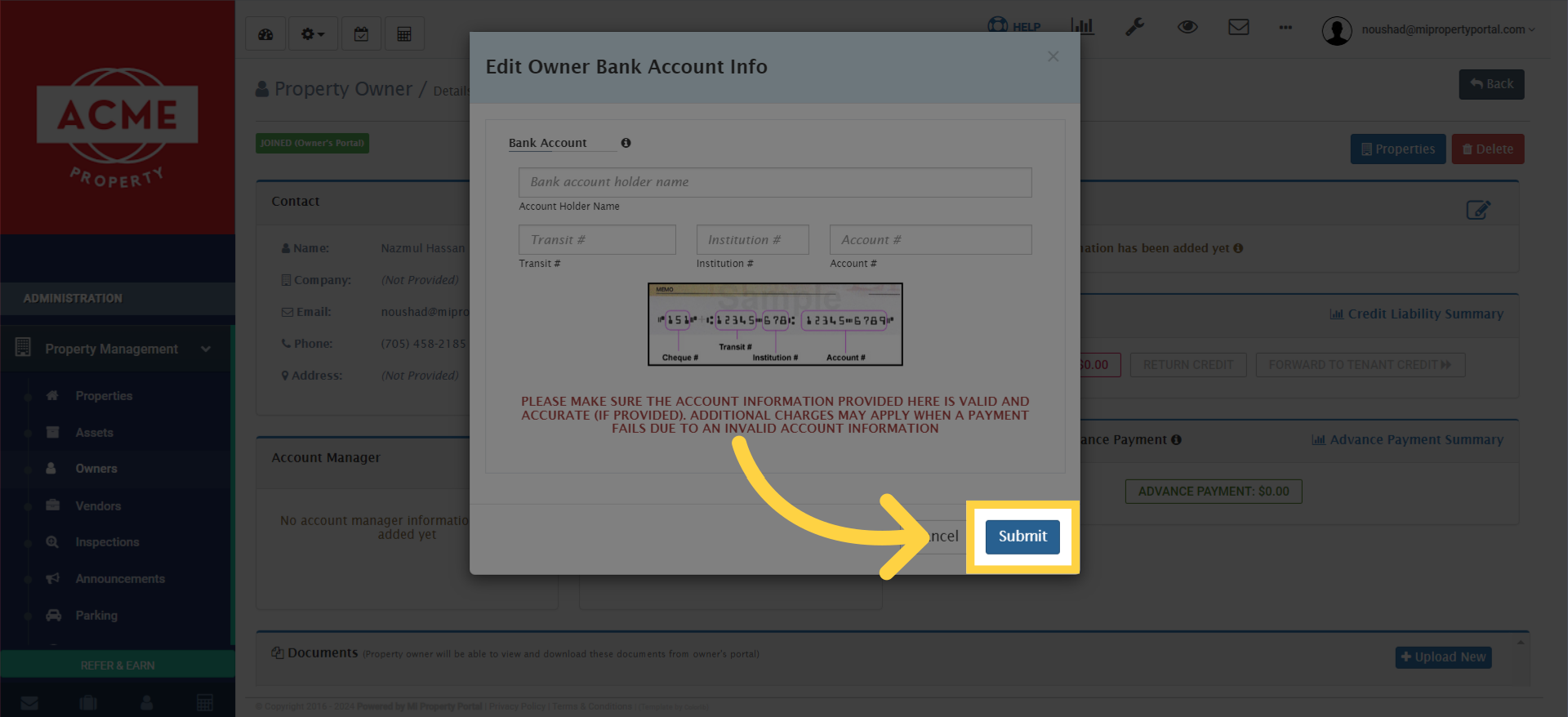 click on 'Submit' to save the changes.