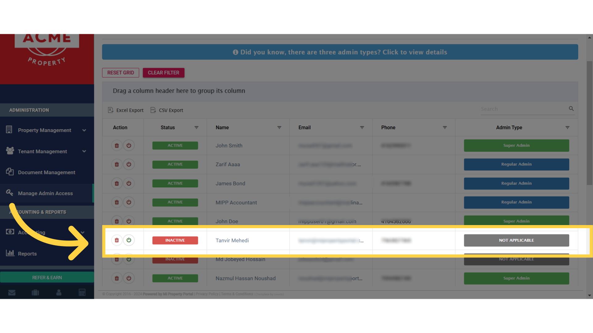 Click 'Excel ExportCSV Export'