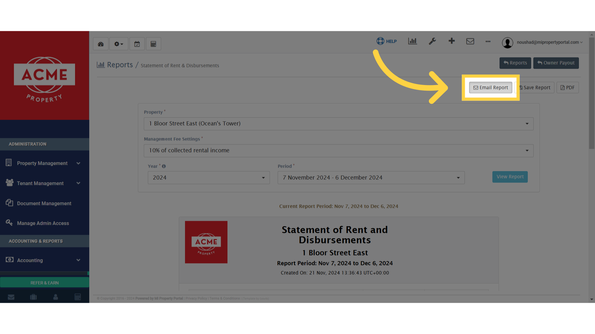 Click 'Email Report'