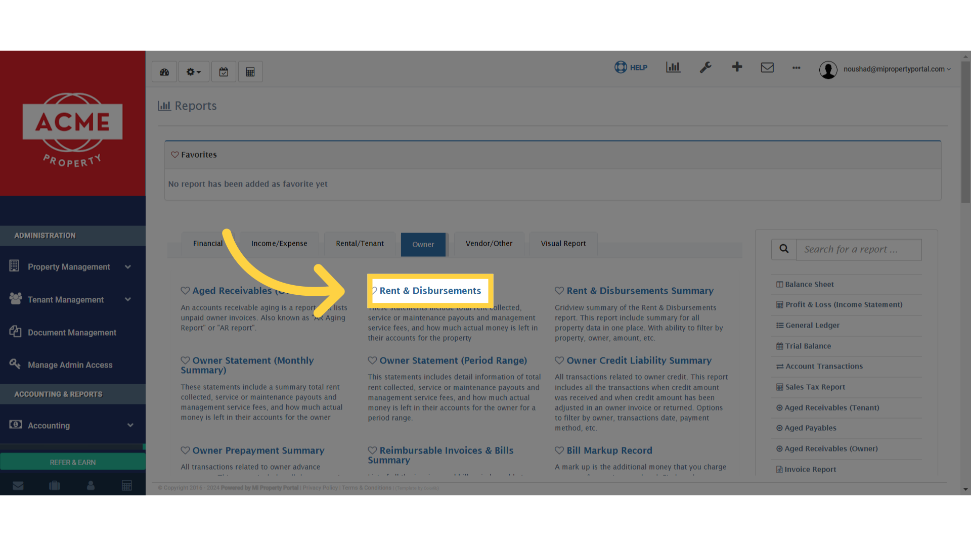 Click 'Rent & Disbursements'