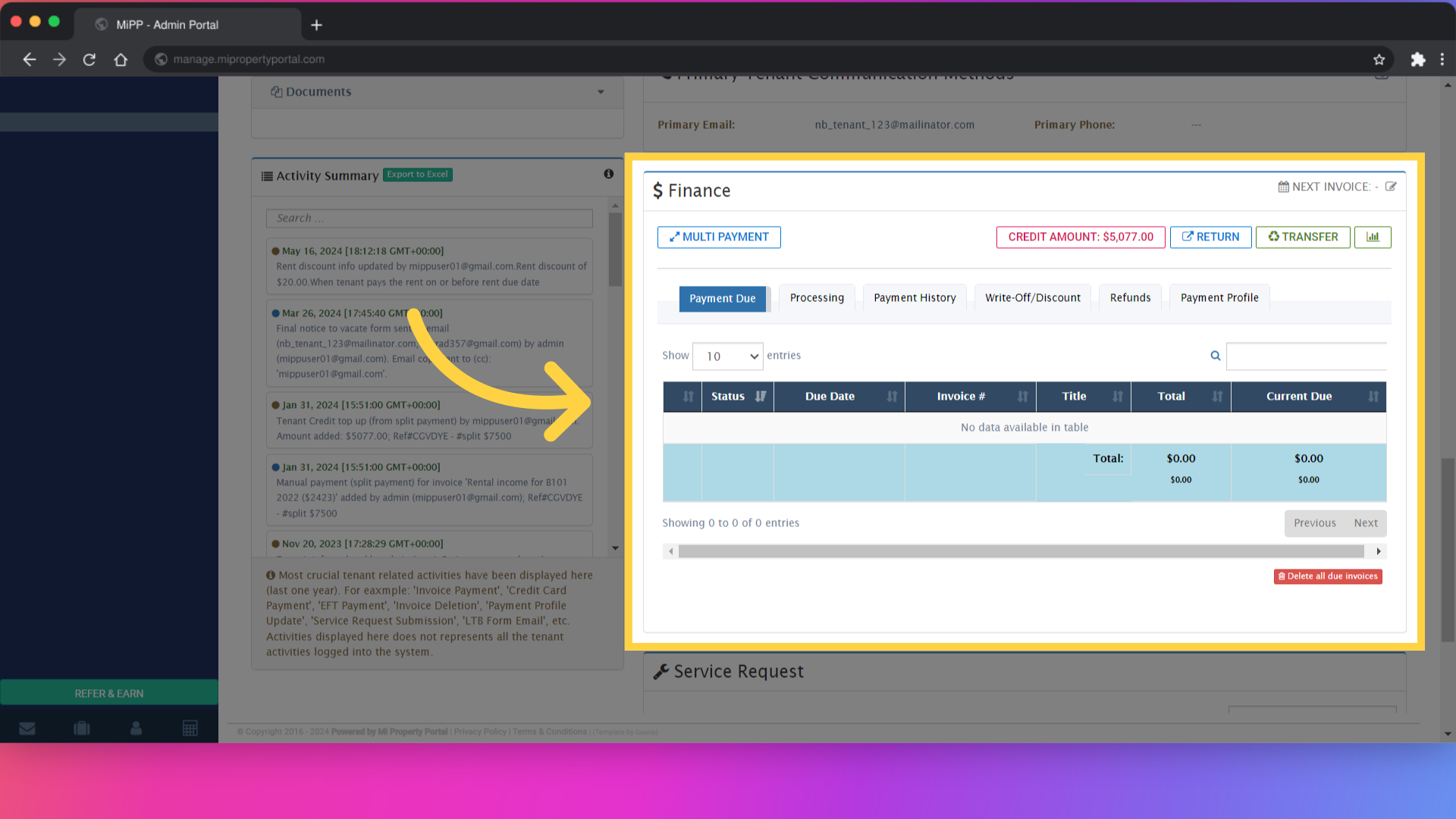 Within the Finance section, you will find the 'Credit Return' option next to the Credit Amount