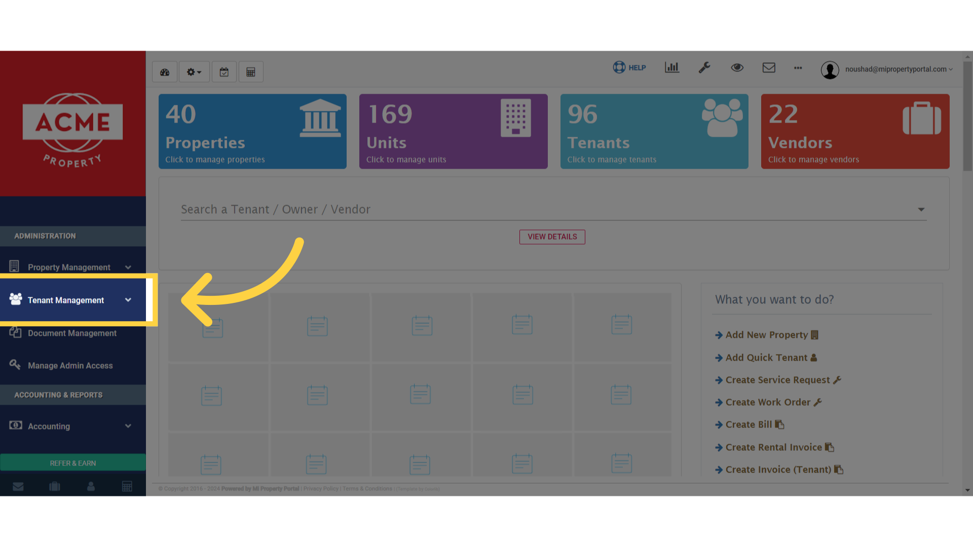Click on 'Tenant Management' dropdown under 'Administration'