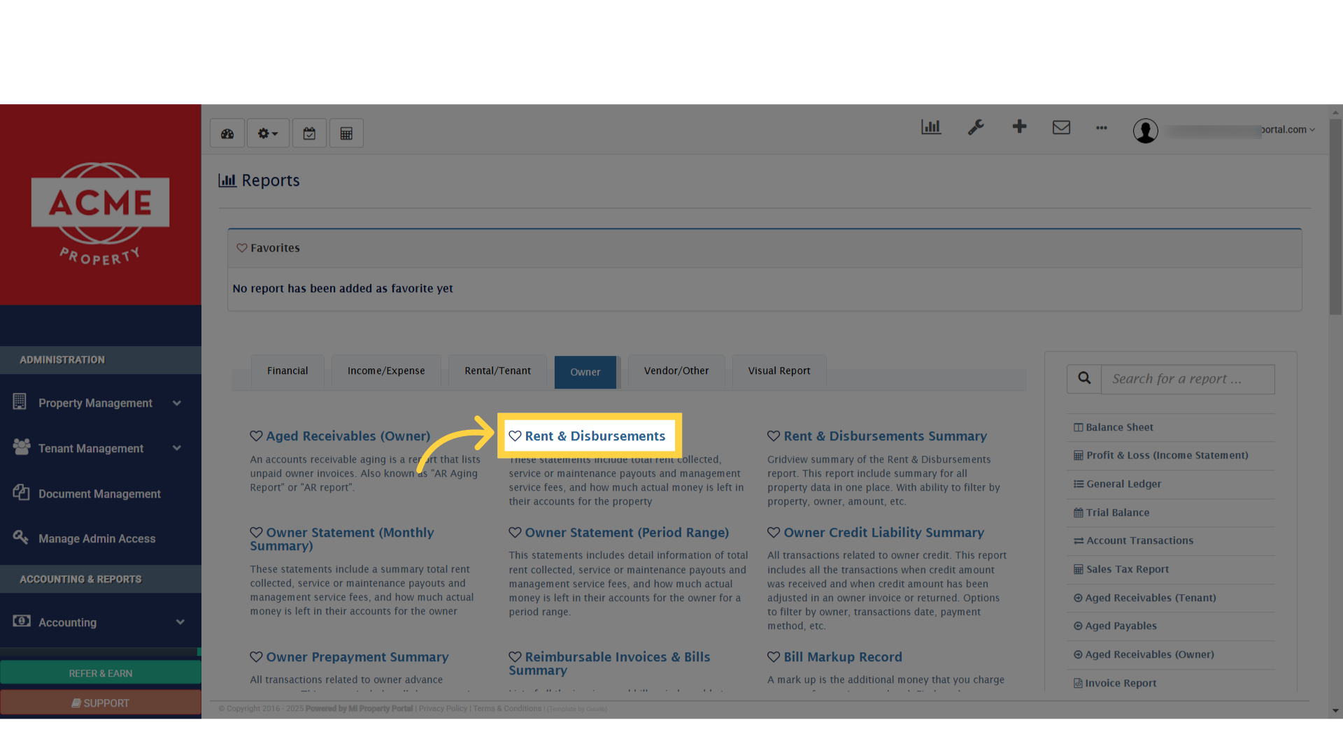 Click 'Rent & Disbursements'