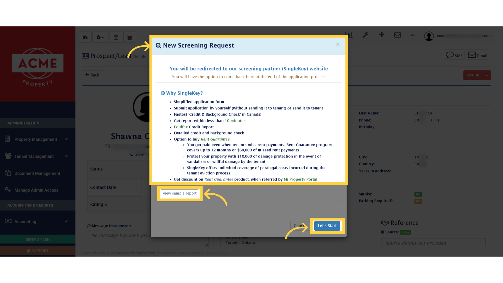 Click 'New Screening Request'