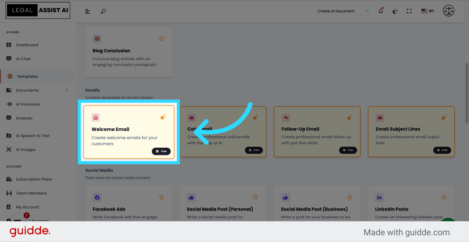 Click 'Welcome Email
Create welcome emails for your customers
Free'