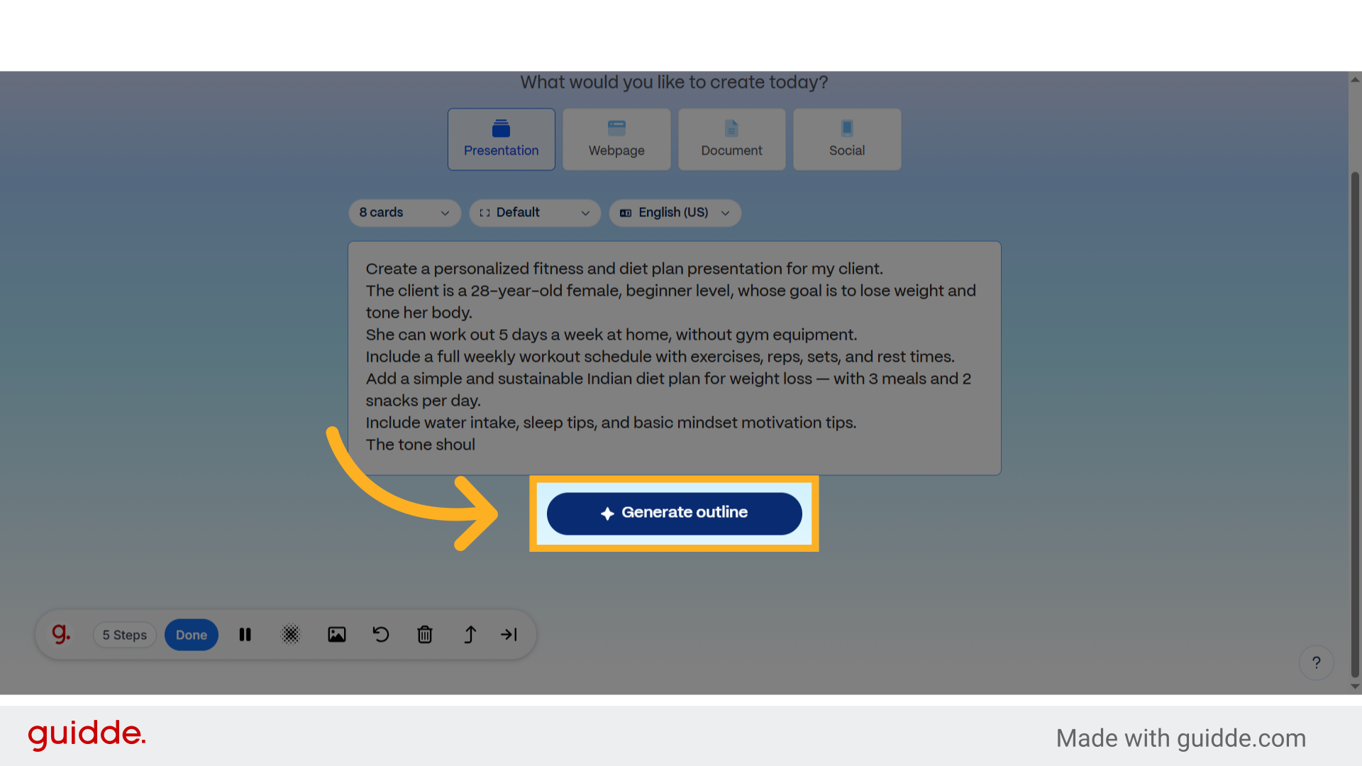 Click 'Generate outline'