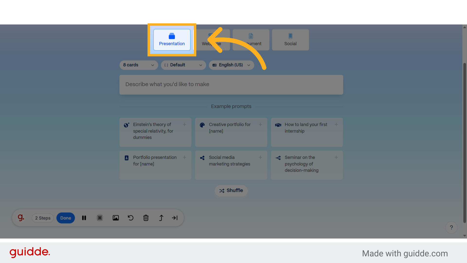 Click 'Presentation'