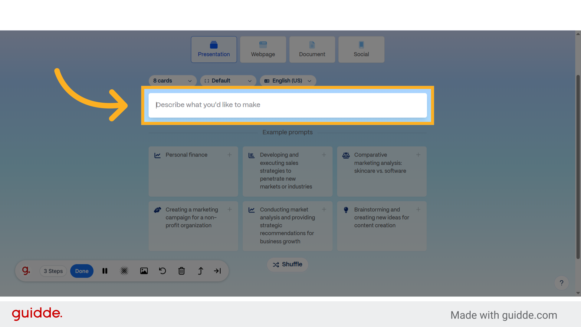 Click 'Describe what you'd like to make'