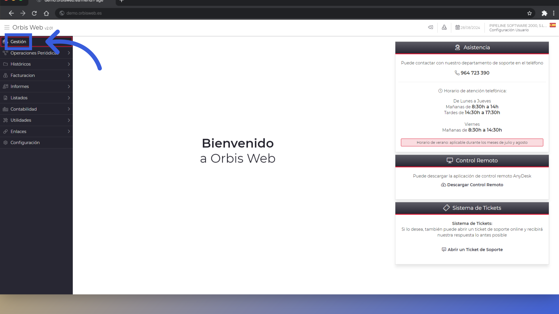 Clic 'Gestión'