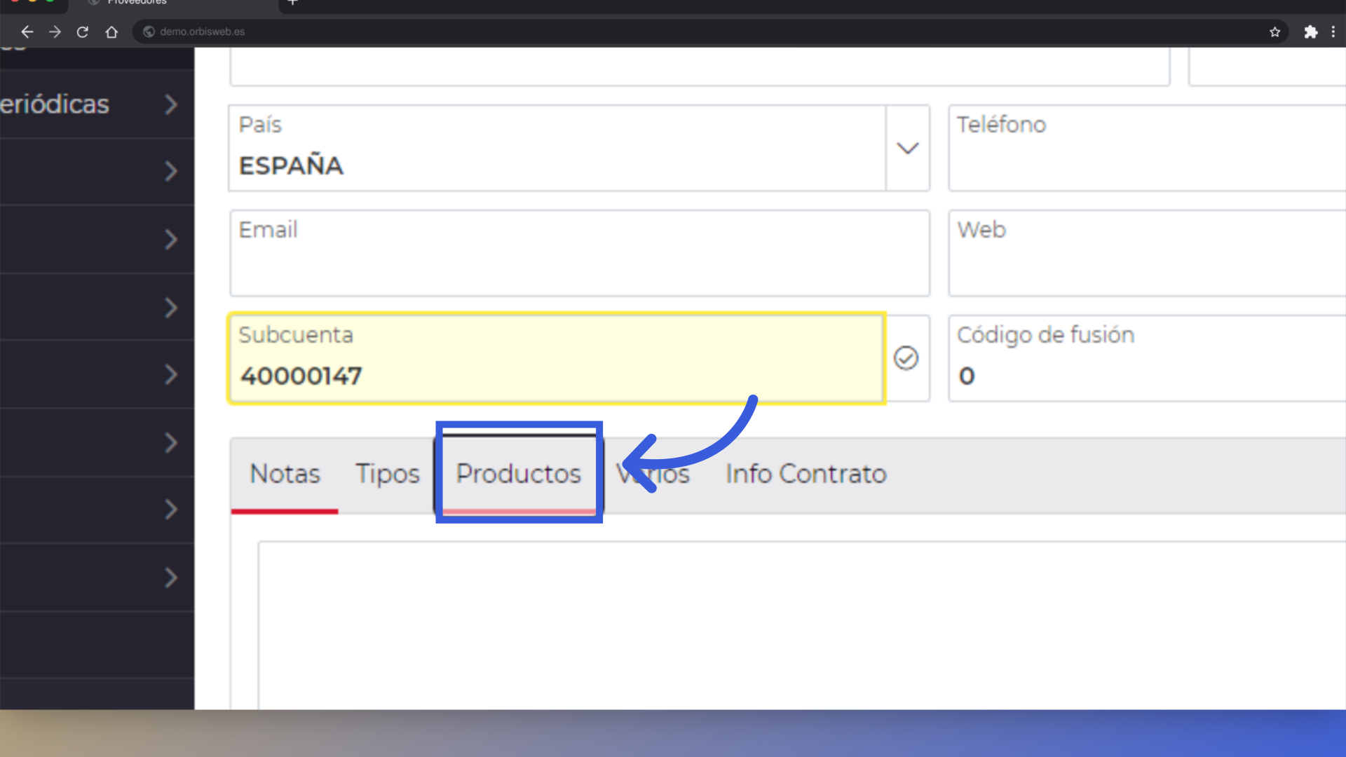 Clic 'Productos'