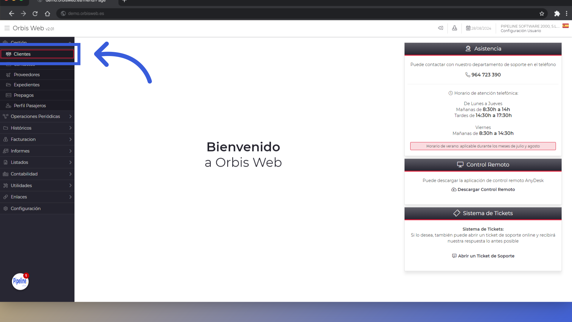 Clic 'Clientes'