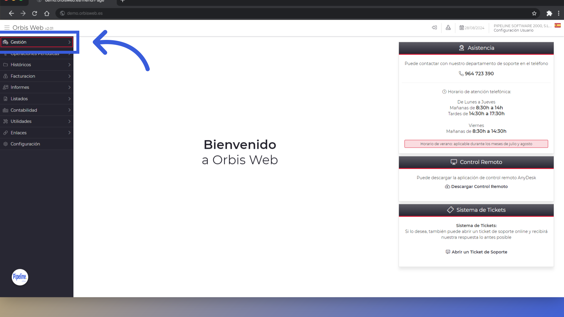 Clic 'Gestión'