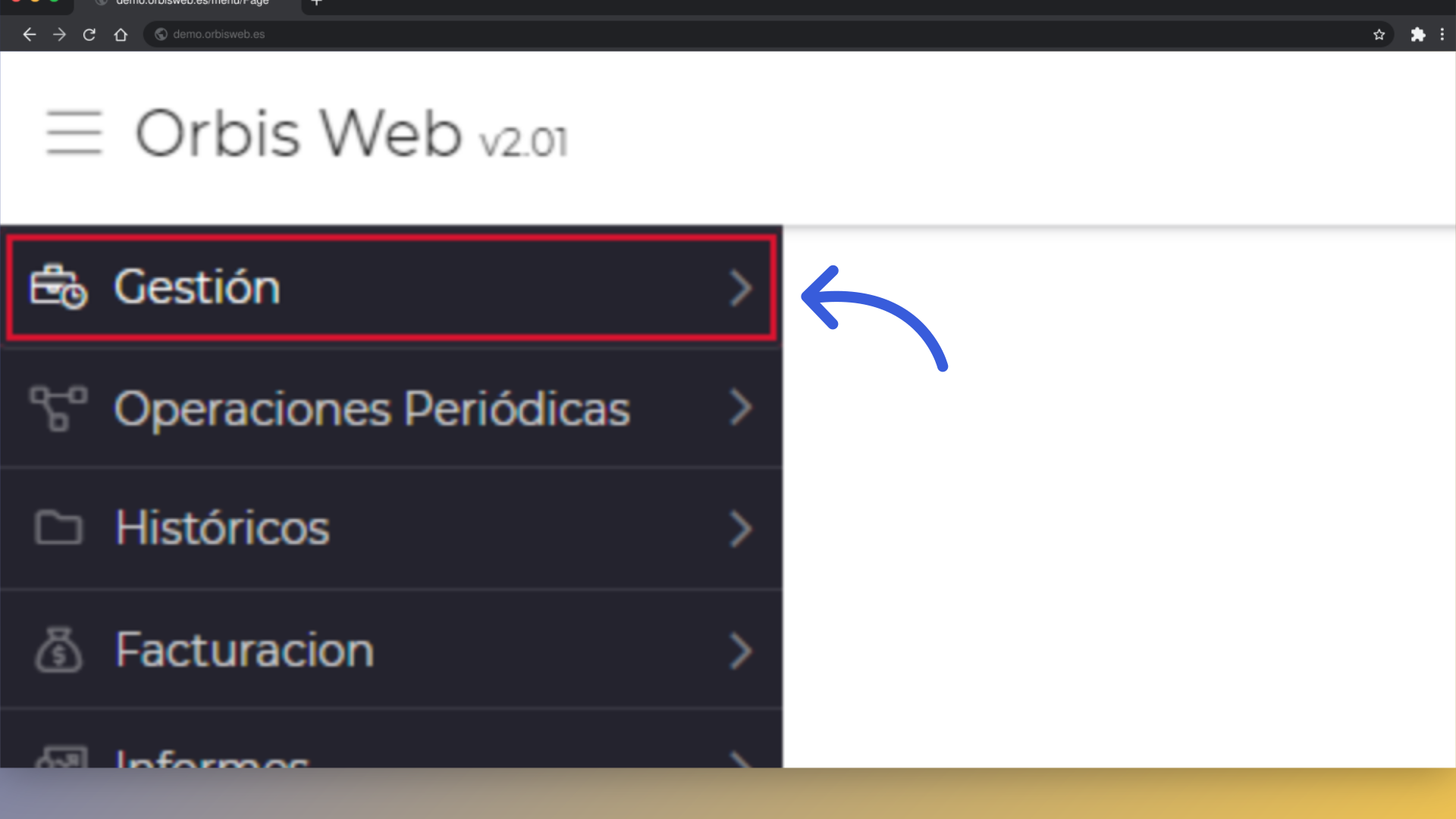 Pulsamos sobre la opción 'Gestión'
