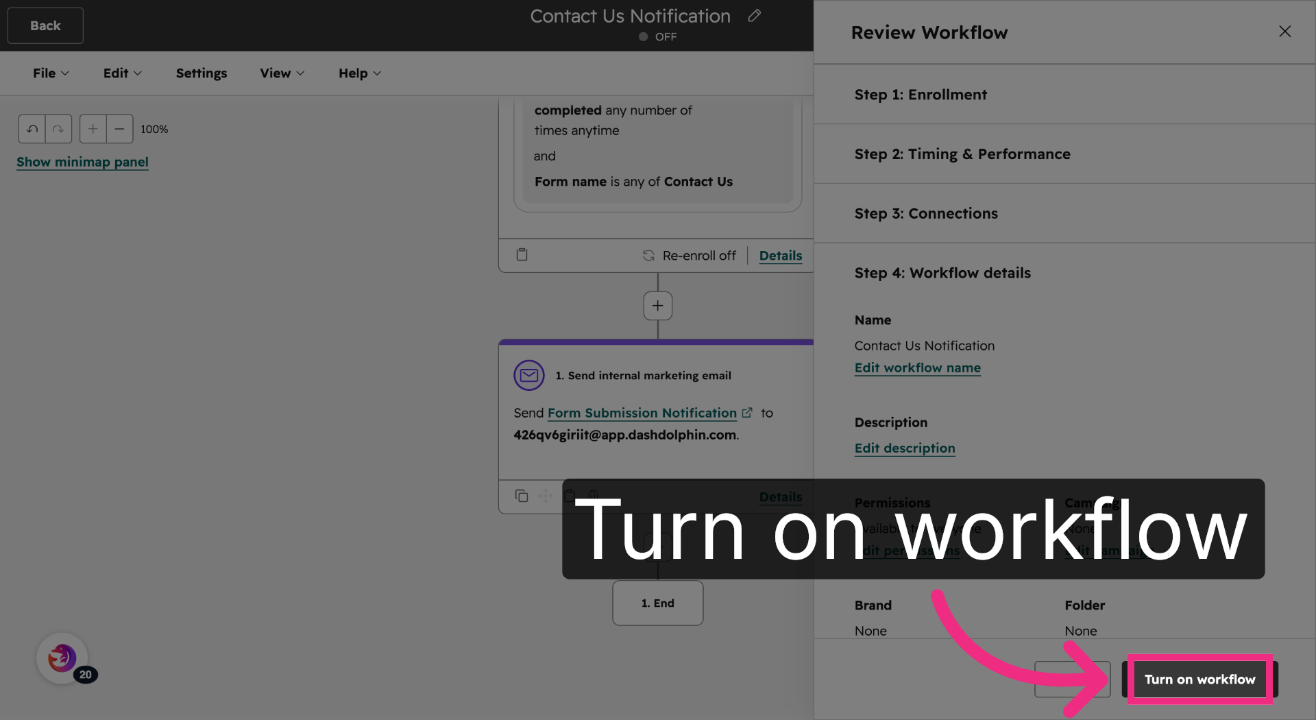 Turn on the Workflow
