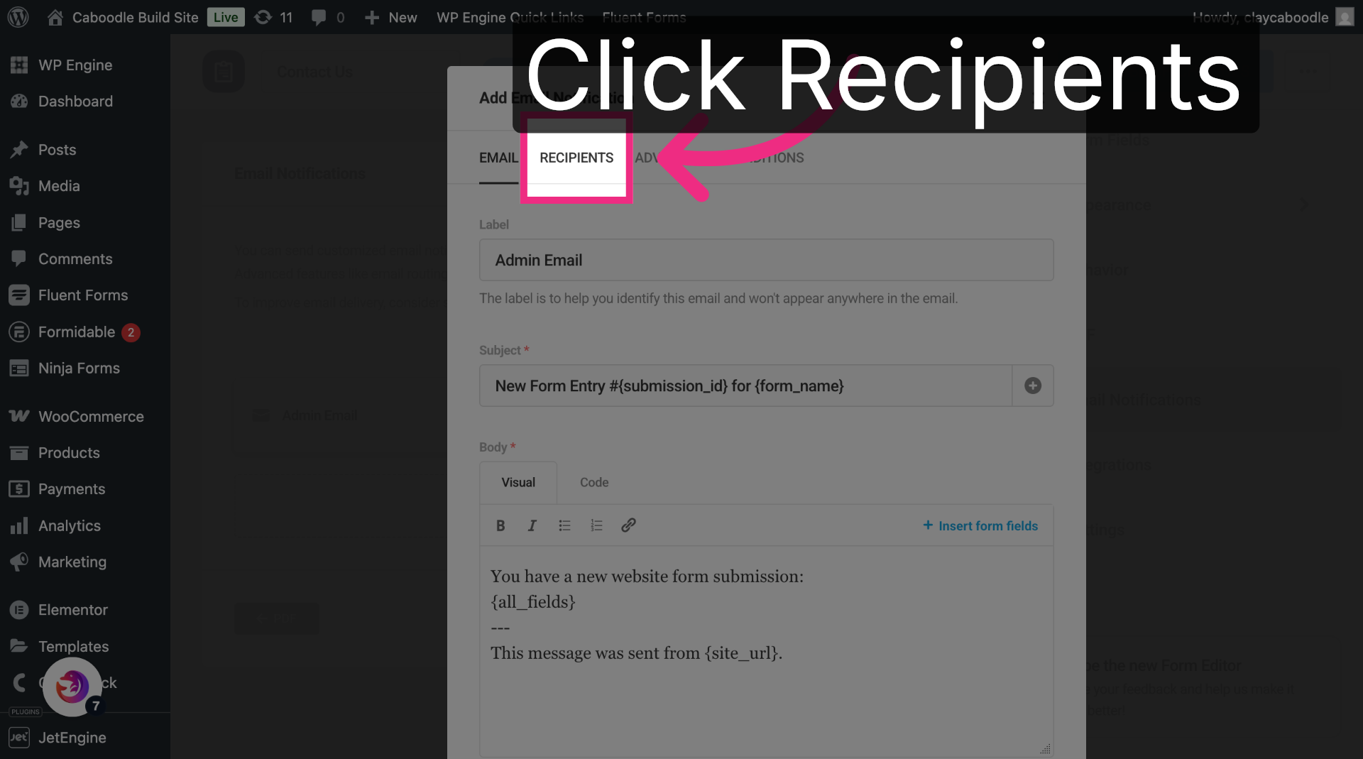 Select Recipients Tab