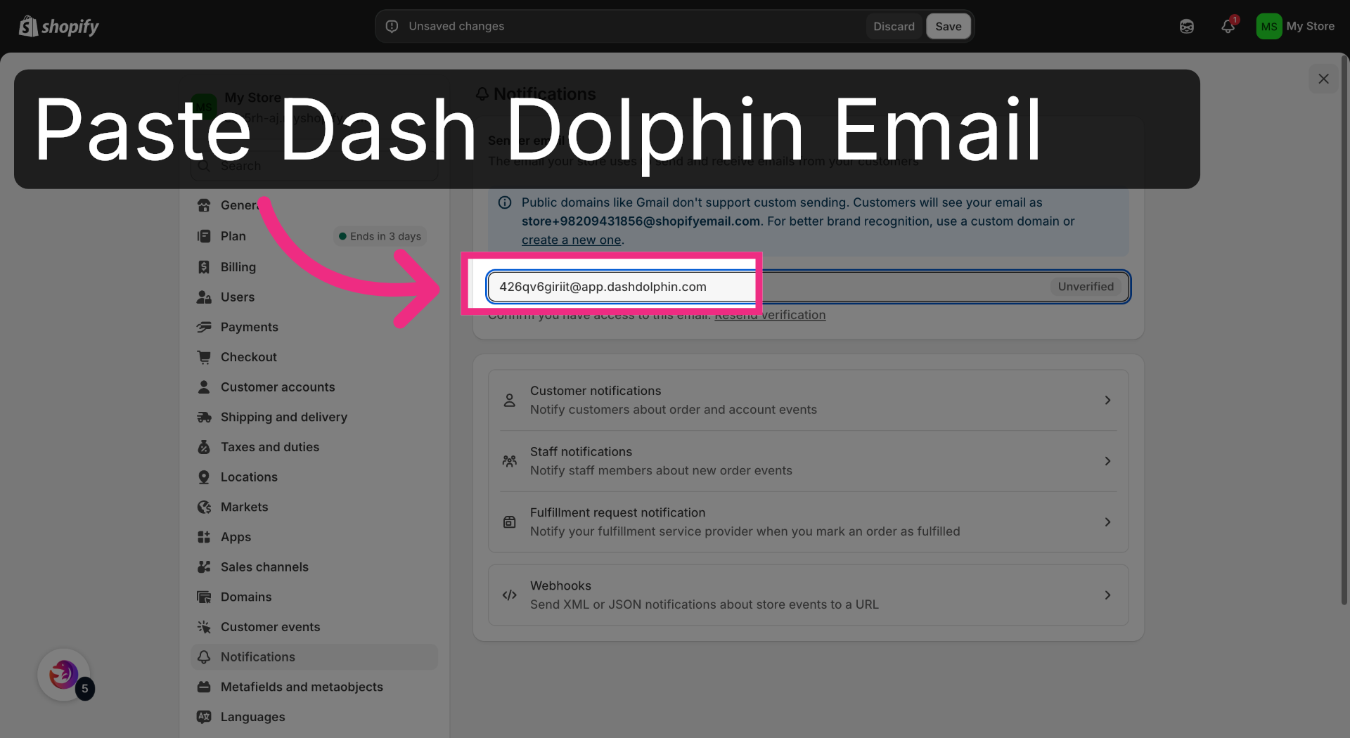 Paste Notification Email Address