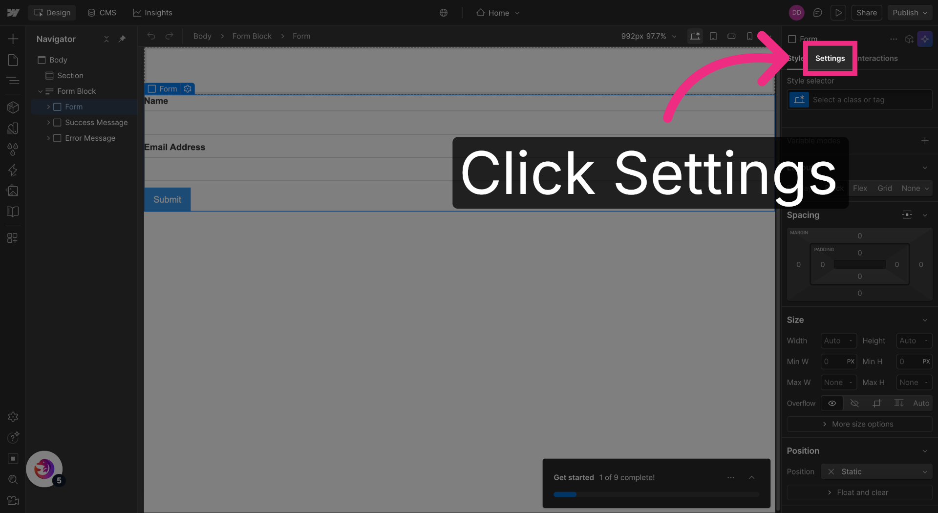 Open Settings Menu