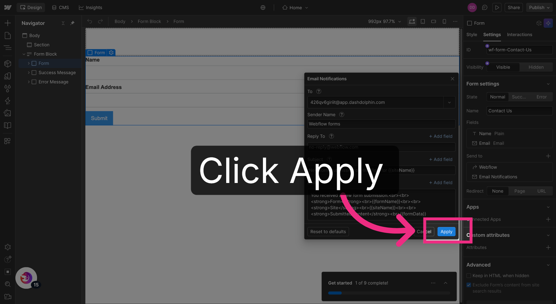Begin Notification Setup