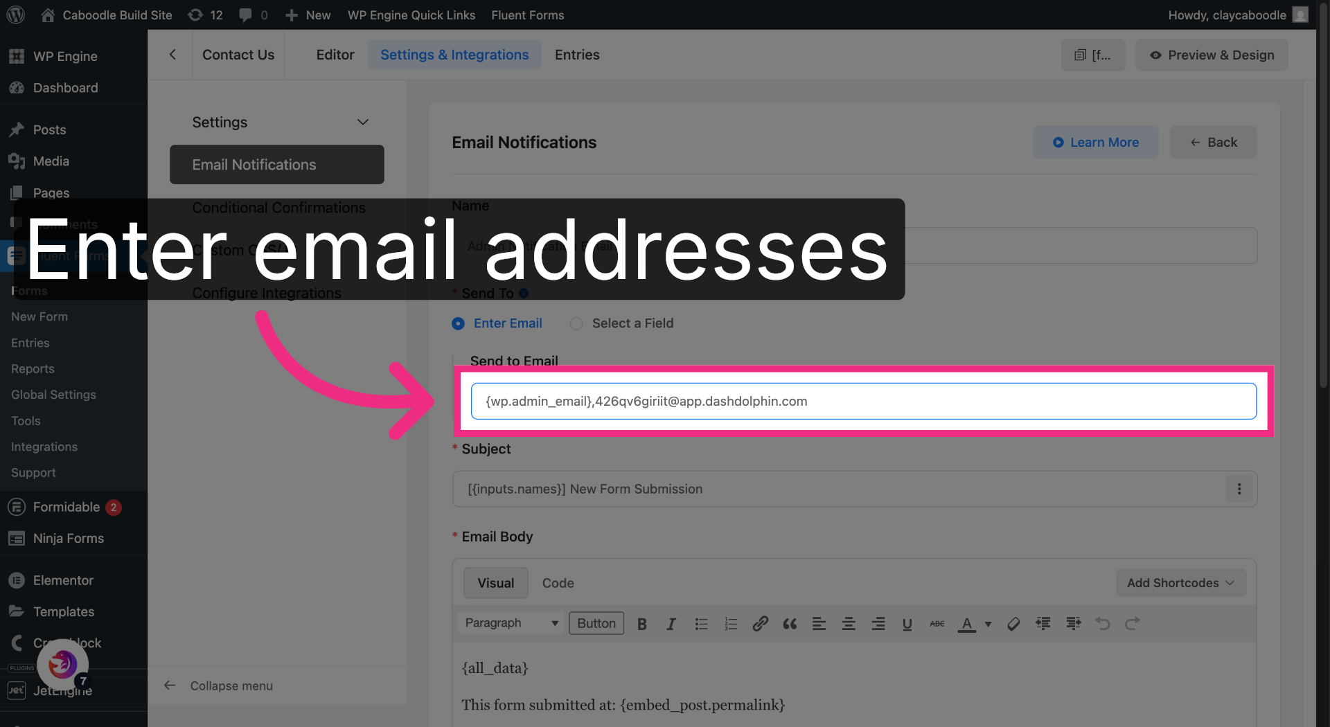 Enter Notification Emails