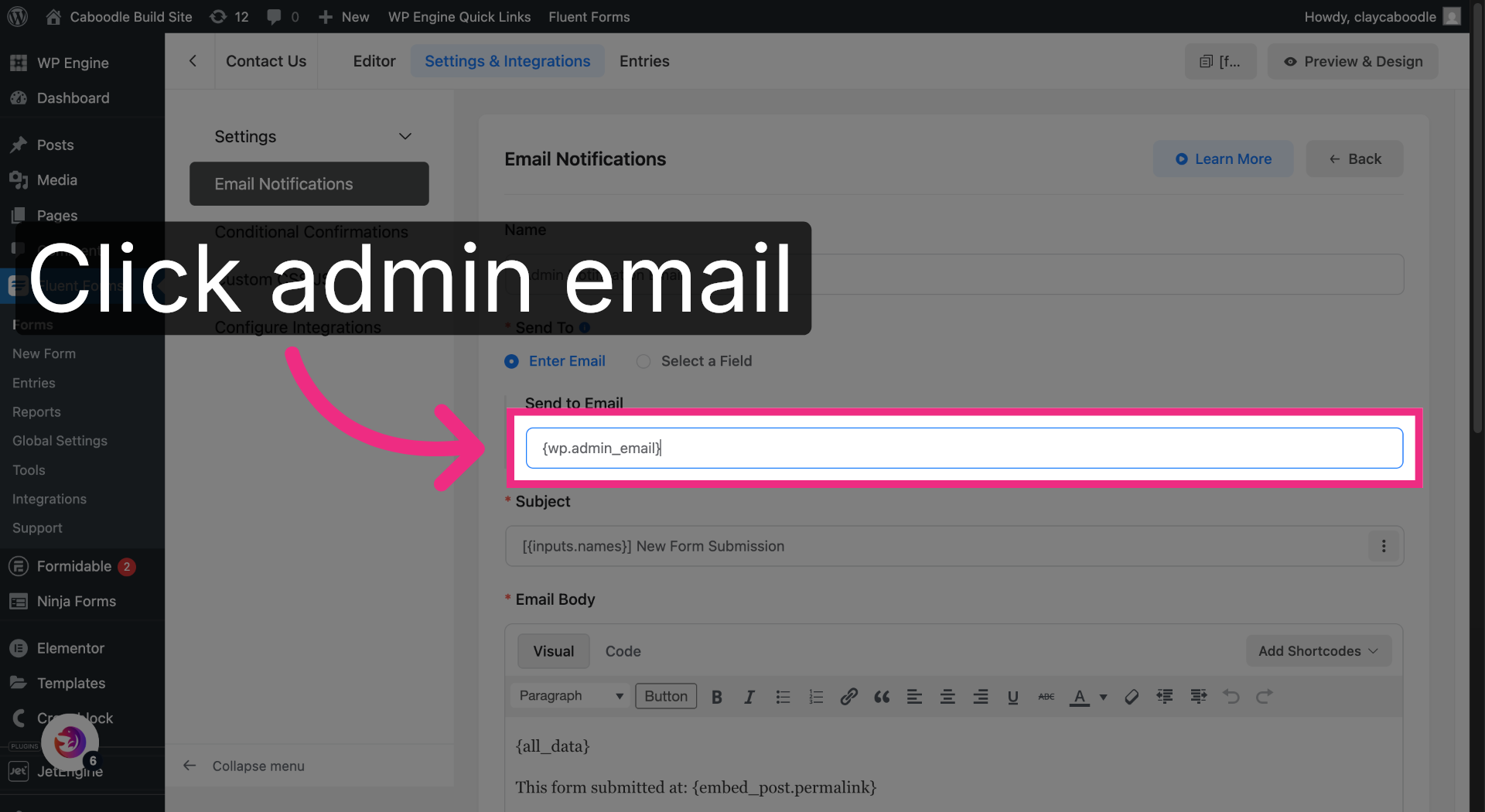Select Admin Email