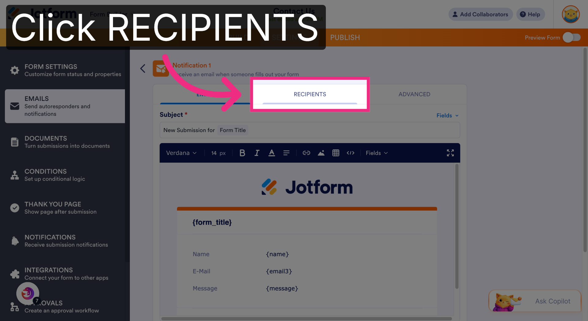 Select Recipients Tab